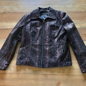 Pamela McCoy 100% Leather Purple Black Snakeskin Jacket - Medium